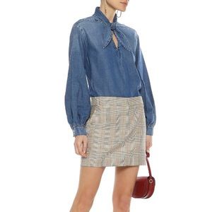 Frame Denim Blue Tie-Neck Blouse